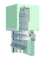 Querschnitt eines modernen Fassadenrollosystems